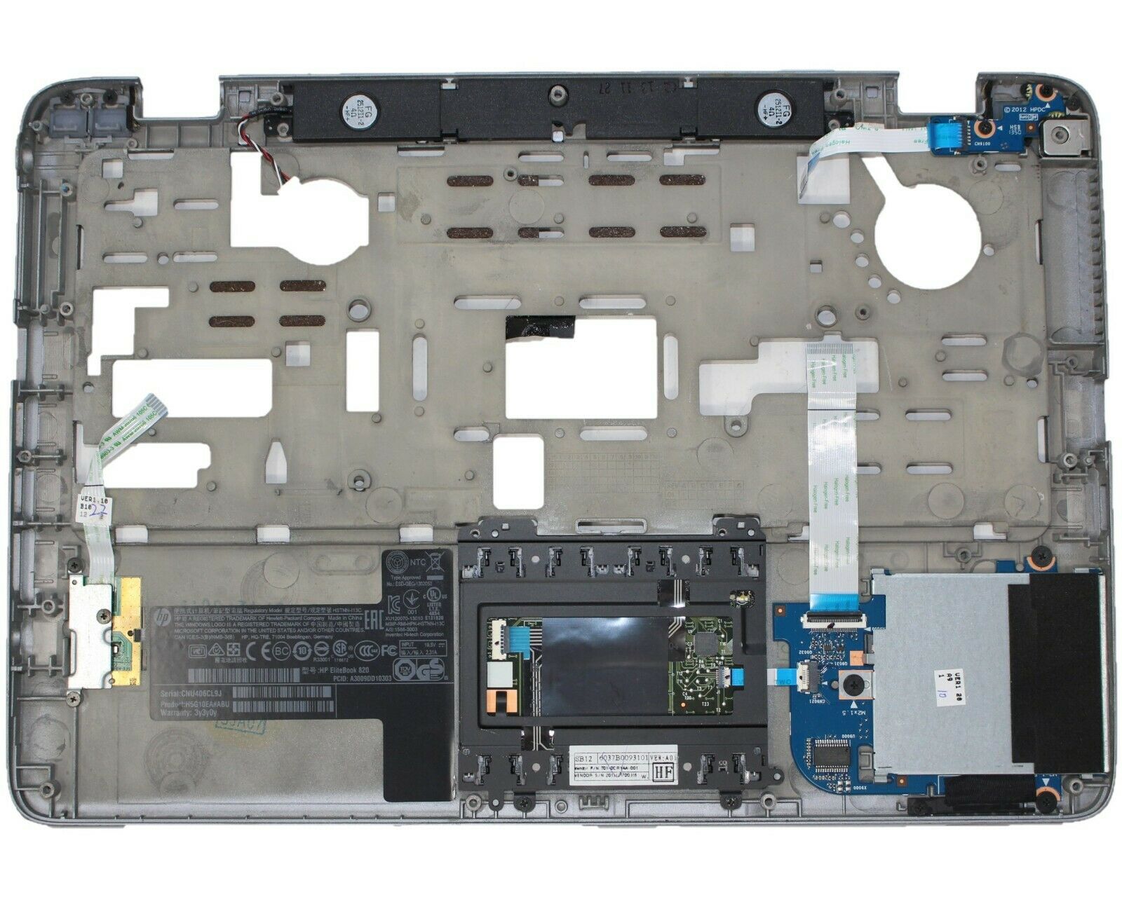 HP EliteBook 820 G1 Palmrest with Touchpad, Clickers, Fingerprint Scanner and Internal Speaker 730548-001
