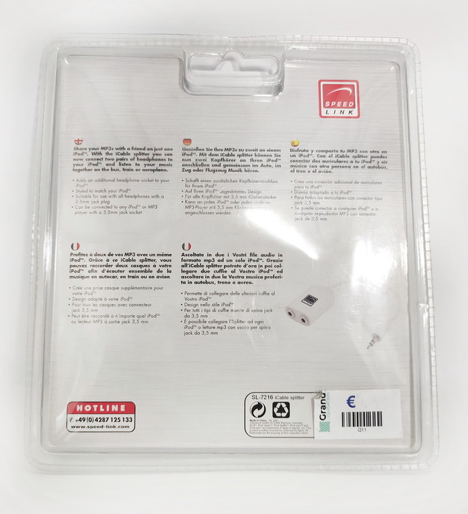 Speed Link SL-7216 Sound Splitter for all iPod for all Headphones New