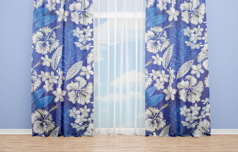 OYO Home SL FPR 58A New 240cm Flowers & Leaves with Blue Back Ground Curtains 280cm