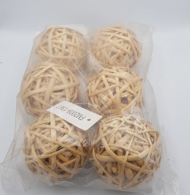Beige Wicker Rattan Balls Home Christmas Wedding Party Decorative Crafts 6Pcs