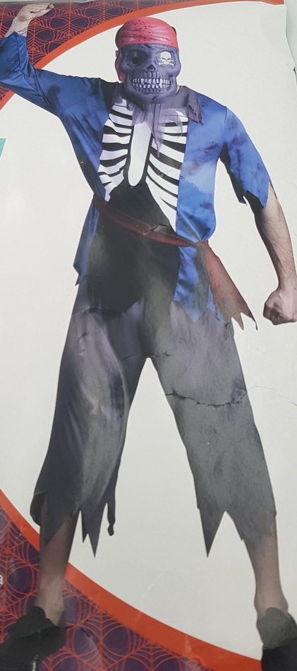 Carnival Costume Skeleton Pirate Top Pants EVA Mask Belt Large