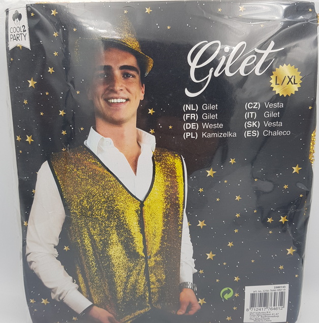 Carnival Costume Gilet Feest Gilet Glitter Gold LXL